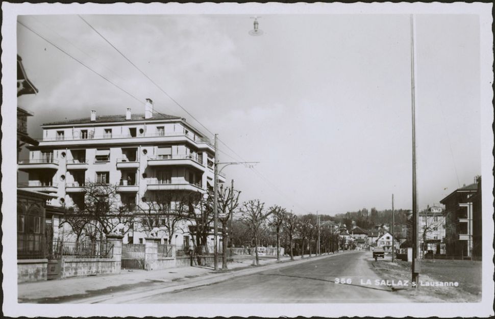 © Anonyme, vue sur l’avenue de la Sallaz à hauteur du numéro 35, carte postale, vers 1935, coll. Musée Historique Lausanne, tous droits réservés