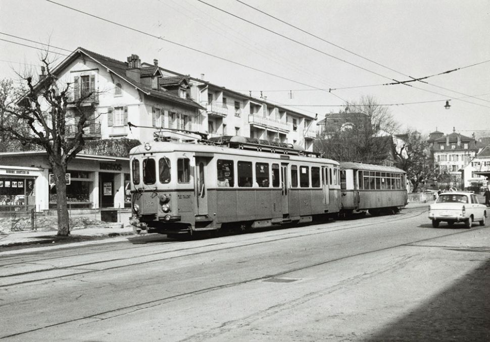 &copy; Jean-Louis Rochaix, Une motrice TL 192 («le Talent») avec une remorque à La Sallaz, carte postale, 03.03.1963, coll. Musée Historique Lausanne / TL © ProLitteris. Atelier de numérisation Ville de Lausanne, Danielle Caputo