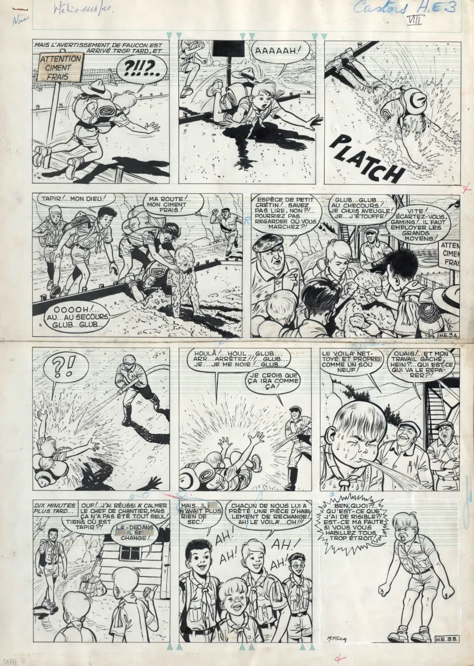 &copy; Mitacq, «La patrouille des Castors», volume 8: «Le hameau englouti», Mitacq (dessin), Jean-Michel Charlier (scénario), Dupuis, 1961. Paru dans «Spirou» en 1959.