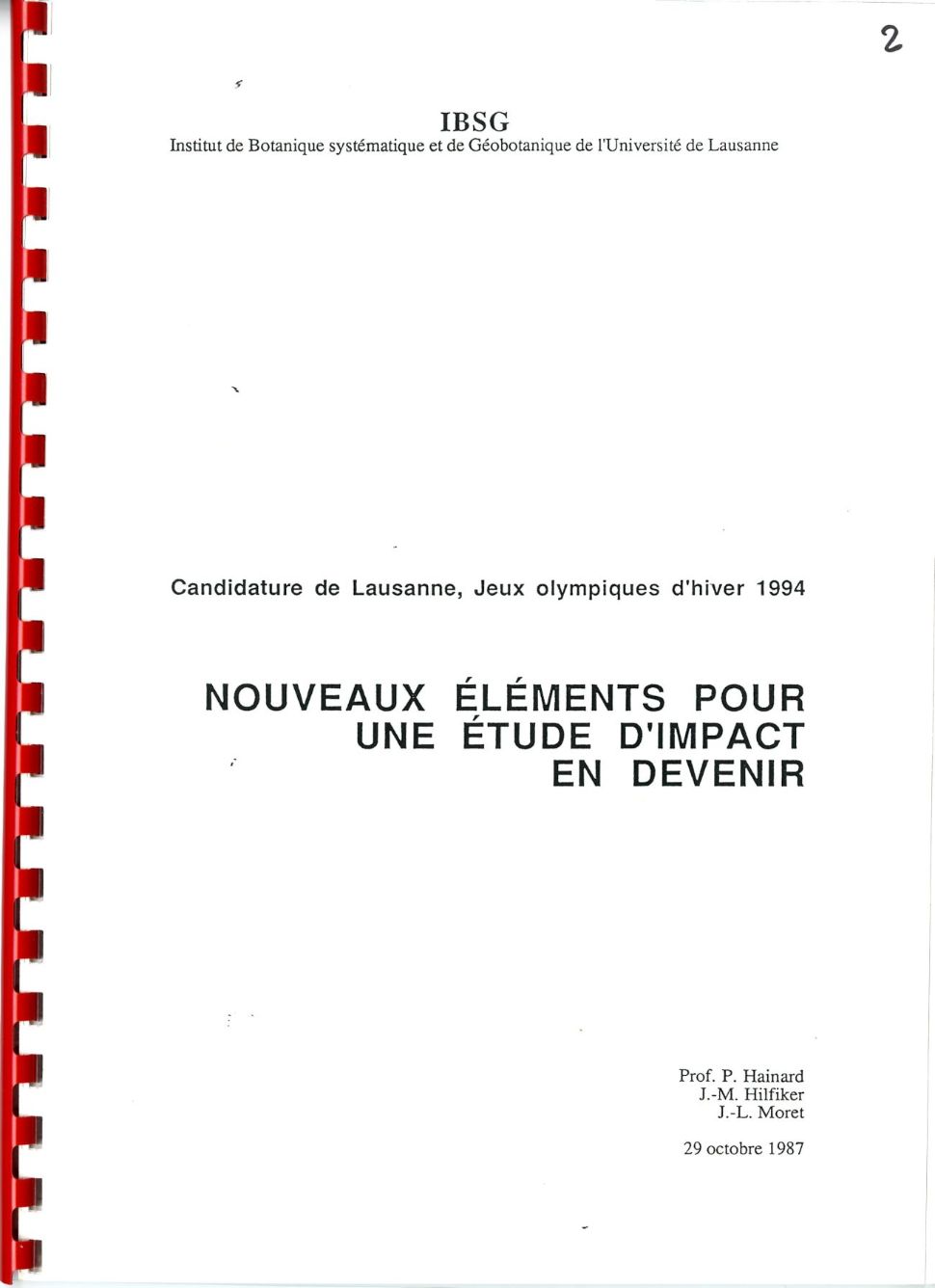 © AVL, section archives privées, fonds de l’Association pour l’organisation à Lausanne des jeux olympiques d’hiver 1996 (G9), série «Candidature internationale», sous-série «Sports, infrastructures, environnement», boîte 2.4.13