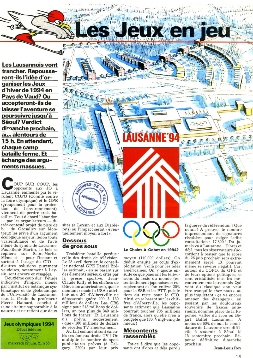 © AVL, section documentation, série «Jeux olympiques 1994-1996», classeur «Candidature III».