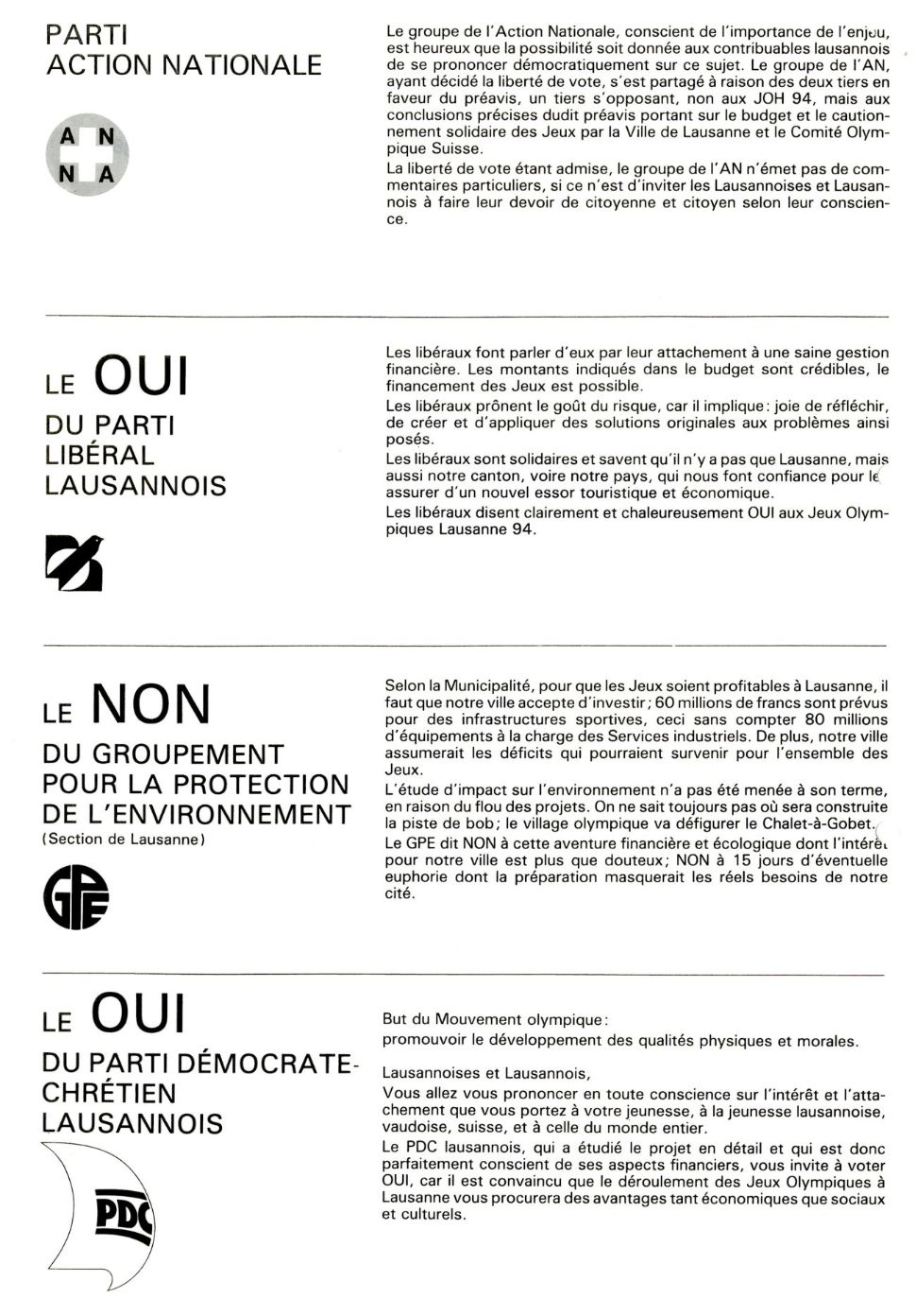 © AVL, section archives administratives, fonds Elections et votations (B4), boîte 148/6775, votation communale du 26 juin 1988, fourre «Organisation administrative du vote, résultats officiels»