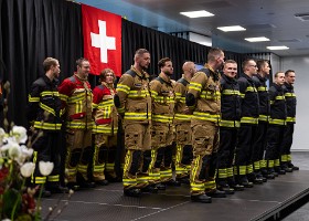 Remise des brevets fédéraux Académie latine des sapeurs-pompiers (ALSP). Cérémonie de remise des brevets fédéraux. Etablisemment cantonal d'assurance du canton de Vaud (ECA), 13 janvier...