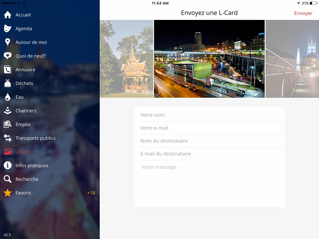 Possibilité d'envoyer une carte postale électronique de votre choix