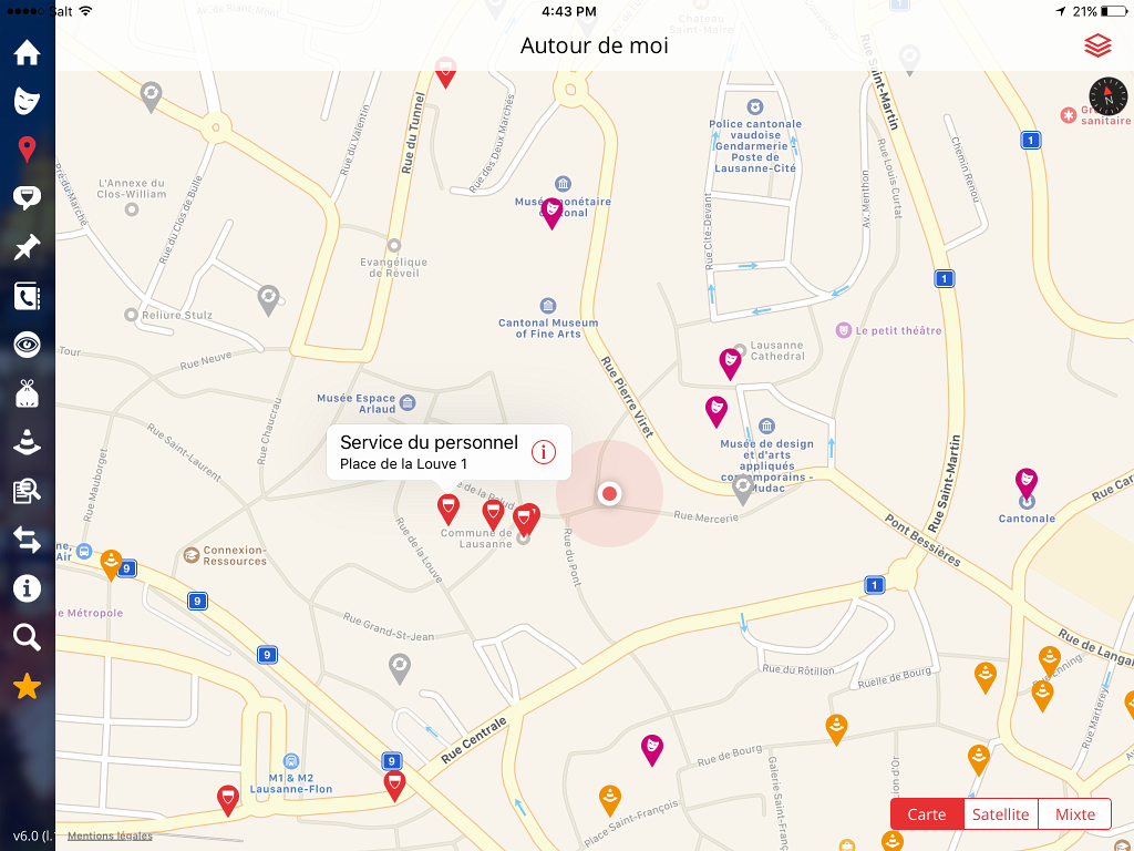 Localisation de points d'intérêt à proximité (offices de l'administration, déchèteries, écopoints, chantiers ou lieux où se déroulent manifestations et événements)
