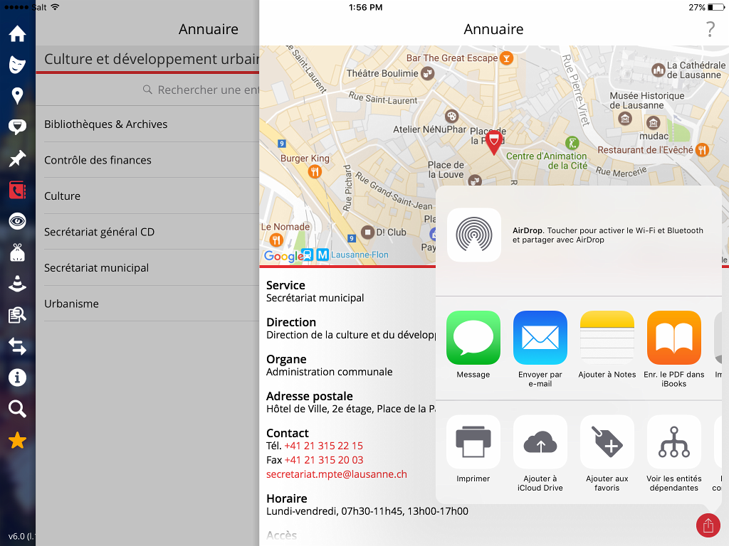 Possibilité d'enregistrer les coordonnées dans les favoris ou comme contact sur son appareil