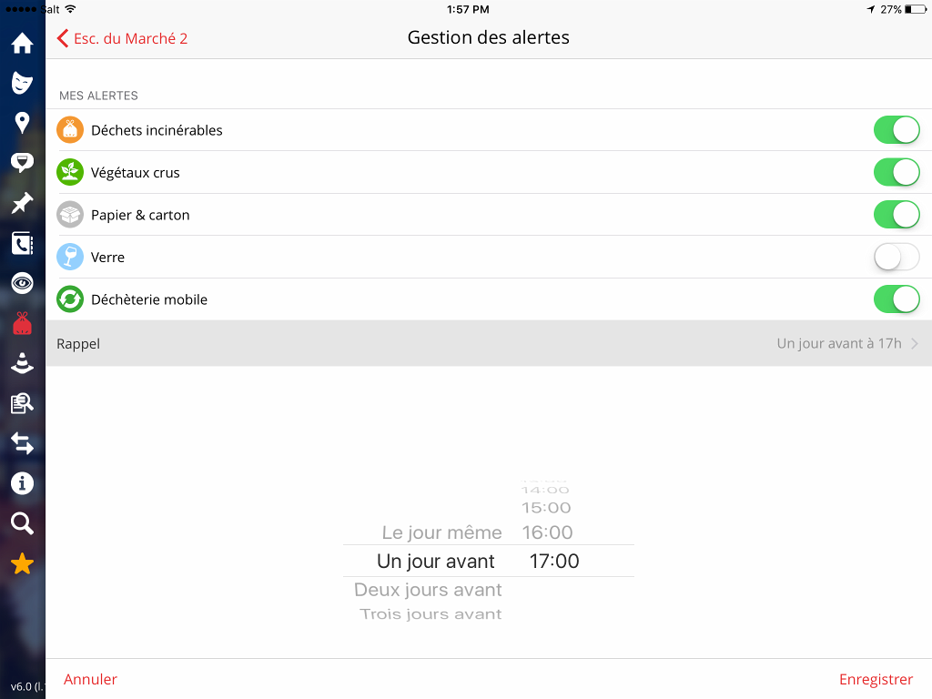 Possibilité d'activer une alerte pour être informé-e en amont
