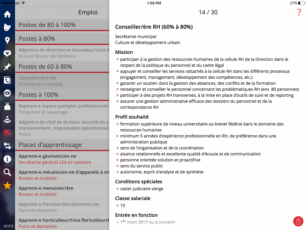 Vue de détail d'une offre d'emploi