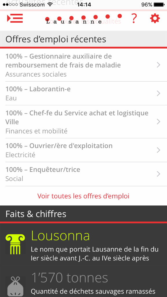Ecran d'accueil – partie inférieure
