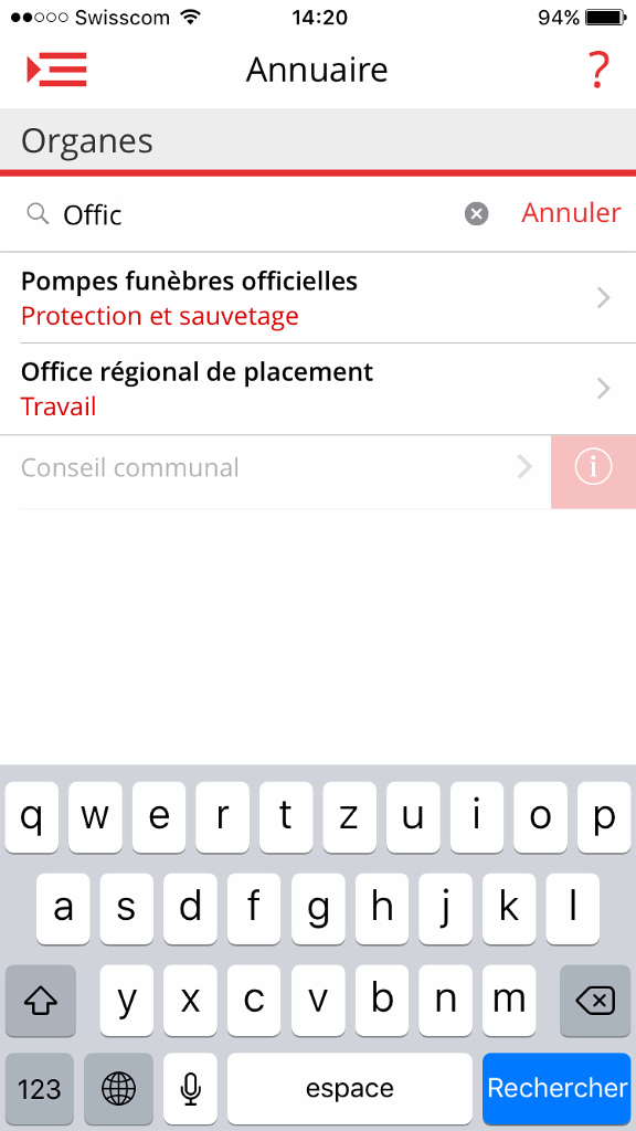 Fonctionnalité de recherche de l'annuaire