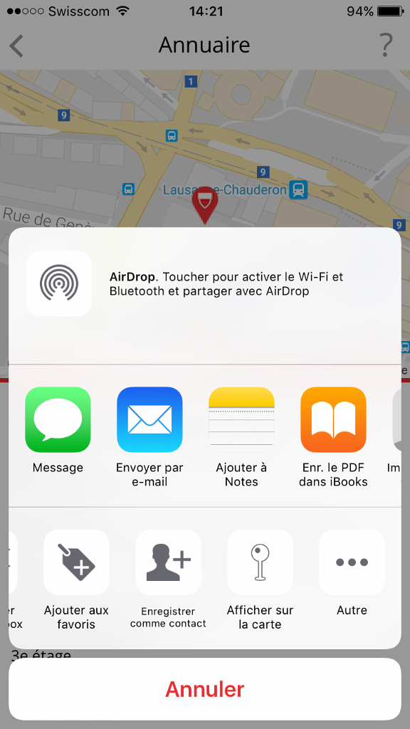 Possibilité d'enregistrer les coordonnées dans les favoris ou comme contact sur son appareil