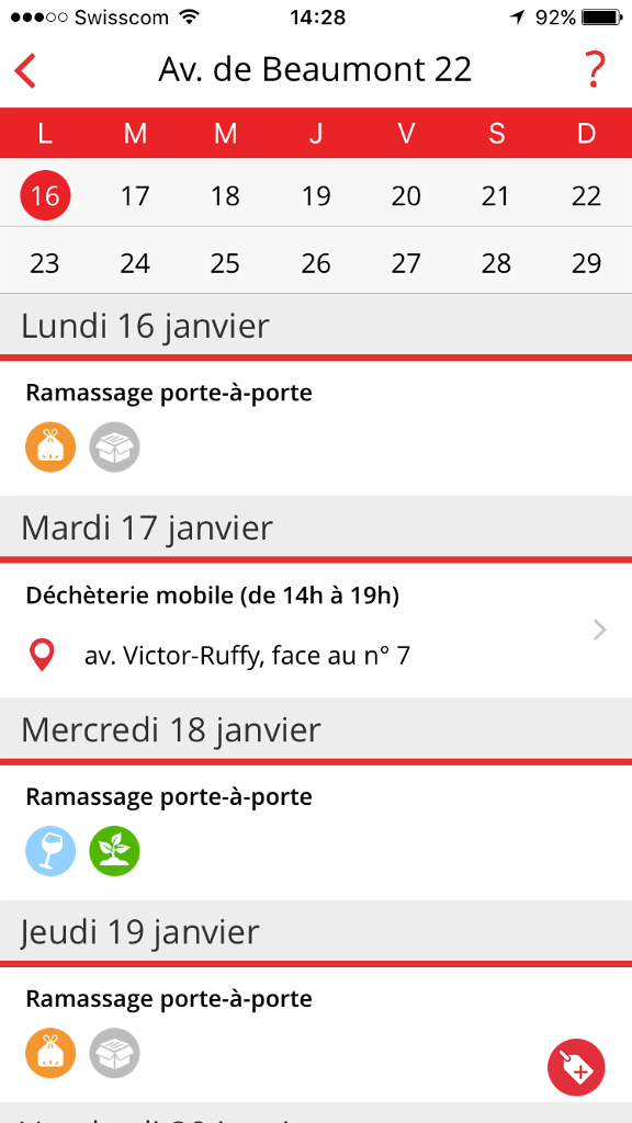 Calendrier interactif indiquant les ramassages porte-à-porte ainsi que la présence et l'emplacement des déchèteries mobiles
