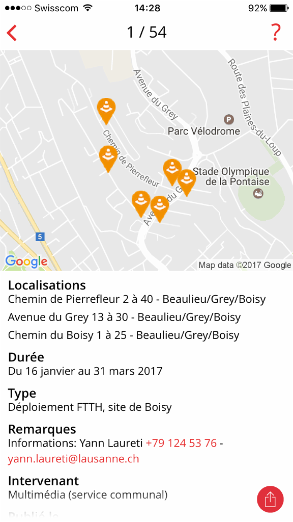 Vue de détail d'un avis de chantier