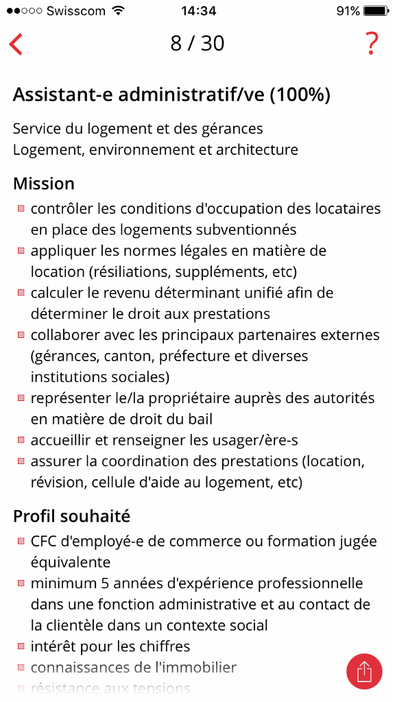Vue de détail d'une offre d'emploi