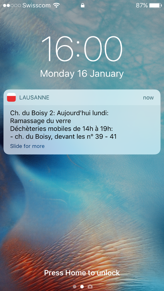 Alerte indiquant le ramassage du verre et la présence d'une déchèterie mobile