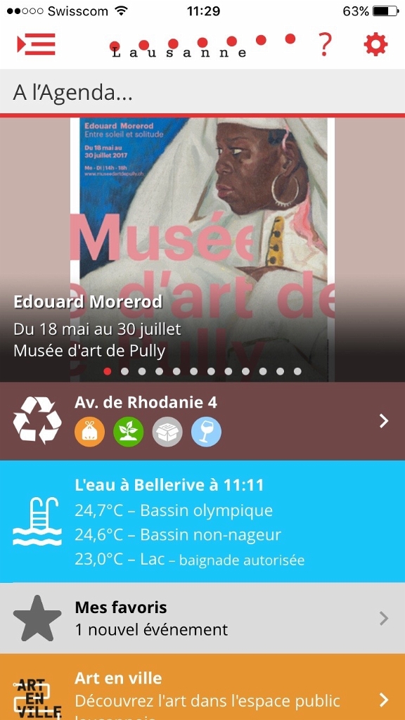 Ecran d'accueil – partie supérieure