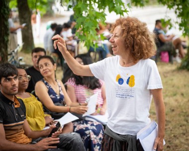 BLI Lausanne, le 19 juillet 2023. Cours de français à Vidy par le Bureau lausannois pour les immigrés (BLI). Photo: Sébastien Anex