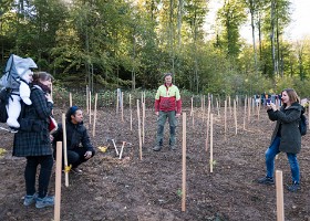 Un arbre, un enfant, 2017 Un arbre, un enfant, édition 2017. Les parents des enfants nés à Lausanne en 2016 ont planté 1716 arbres le 7 octobre 2017 sur cette parcelle. – A droite Mme...