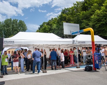 inauguration_vasque_jojo2020_vidy-8 Inauguration de la vasque des JOJO 2020, à l'espace Fair-Play à Vidy. Présence de Virginie Faivre, présidente du comité d'organisationet des JOJO Lausanne 2020,...