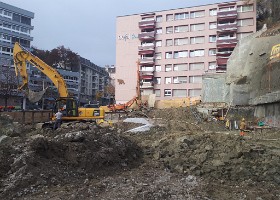 3 St-M_nov 18-2 Travaux de terrassement du terrain et de soutènement: une phase préparatoire pour permettre la nouvelle construction. Novembre 2018.